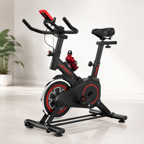 Vista lateral da bicicleta de spinning